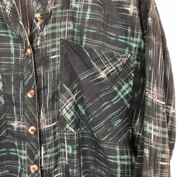 Free People Oversize Plaid Stripe Button Down Thin - Picture 7 of 8